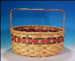 Huge Vintage Woven Market Storage Basket Round / Bands of Red and Blue